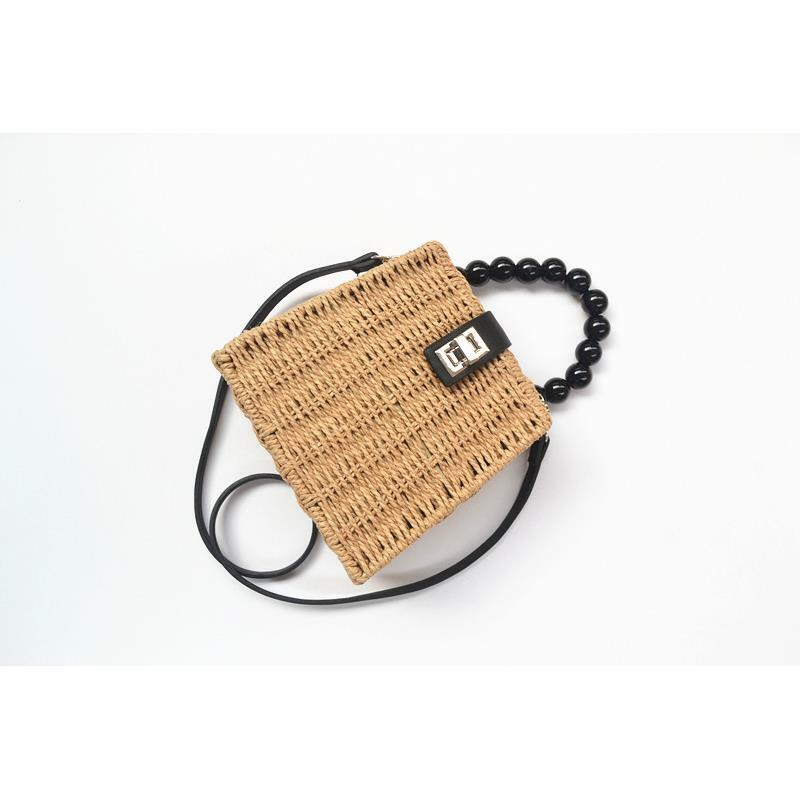 Mochila oblicua de paja de verano para mujer, bolso con asa de bambú, cuerda de papel, a6222