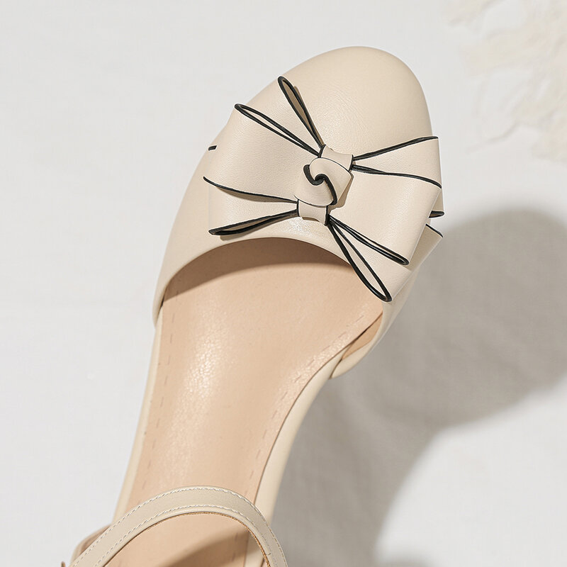 Zapatos planos de tacón bajo con pajarita para mujer, calzado plano de punta redonda, de tacón grueso, Lolita