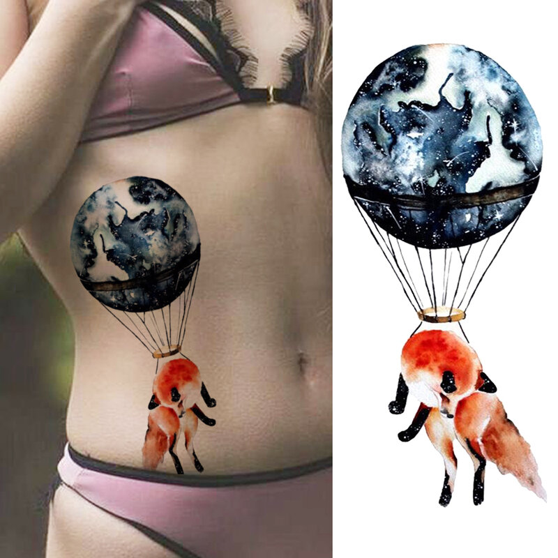 Creative Fox Temporary Tattoos Sticker Fake Watercolor Planets Tatoos For Women Men Body Art Arm Wasit Decoration Tatoos Sticker