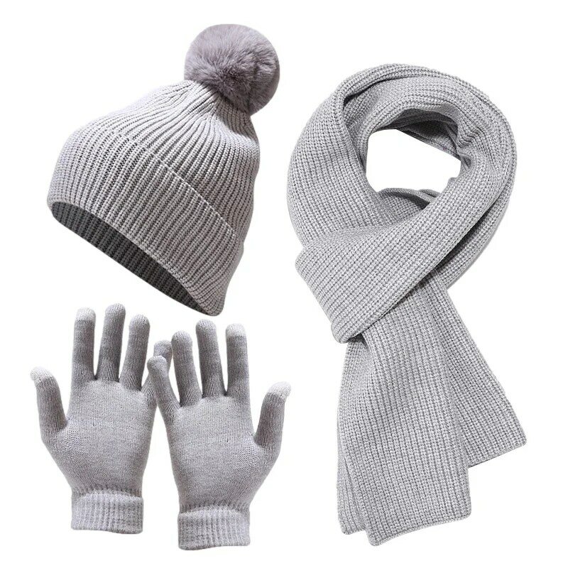Women Cap Scarf Gloves Set Soft Knit Winter Gloves Bib Hat With Thick Wool Keep Warm Neck Scarf Cap Beanies Cold Protection Sets