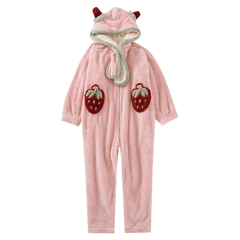 여성 러블리 만화 여성 점프 슈트 파자마 두꺼운 산호 양털 Onesies Sleepwear 캐주얼 후드 나이트웨어 Winter Pajama Kigurumi