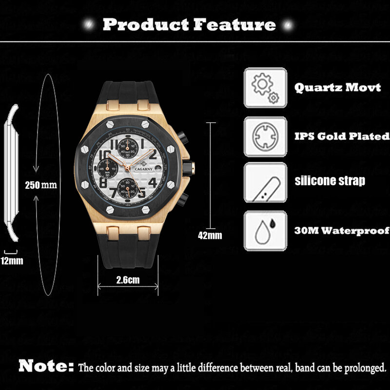 Часы наручные мужские кварцевые с хронографом, роскошные брендовые, спортивные водонепроницаемые золотистые дизайнерские