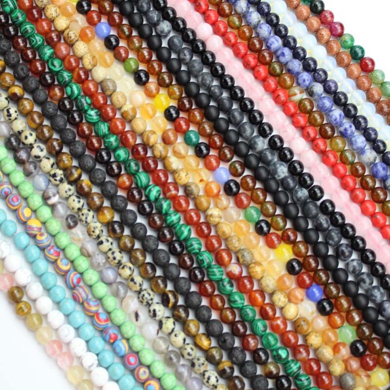 4 6 8 10mm Natural Stone Round Loose Beads Lava Black Onxy Agate Full Strand Healing Quartz For Jewelry Making DIY Bracelet