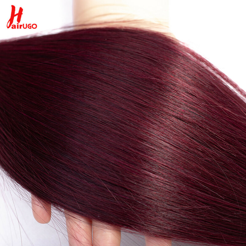 99J bundel rambut manusia lurus Remy bundel rambut lurus merah anggur jalinan rambut manusia rambut ekstensi berwarna HairUGo kelas 10A