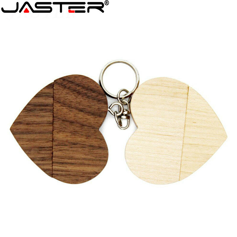 JASTER شحن شعار خشبية على شكل قلب هدية + صندوق معدني USB فلاش محرك 2.0 64GB 32GB 16GB 8GB U القرص التصوير هدايا الزفاف