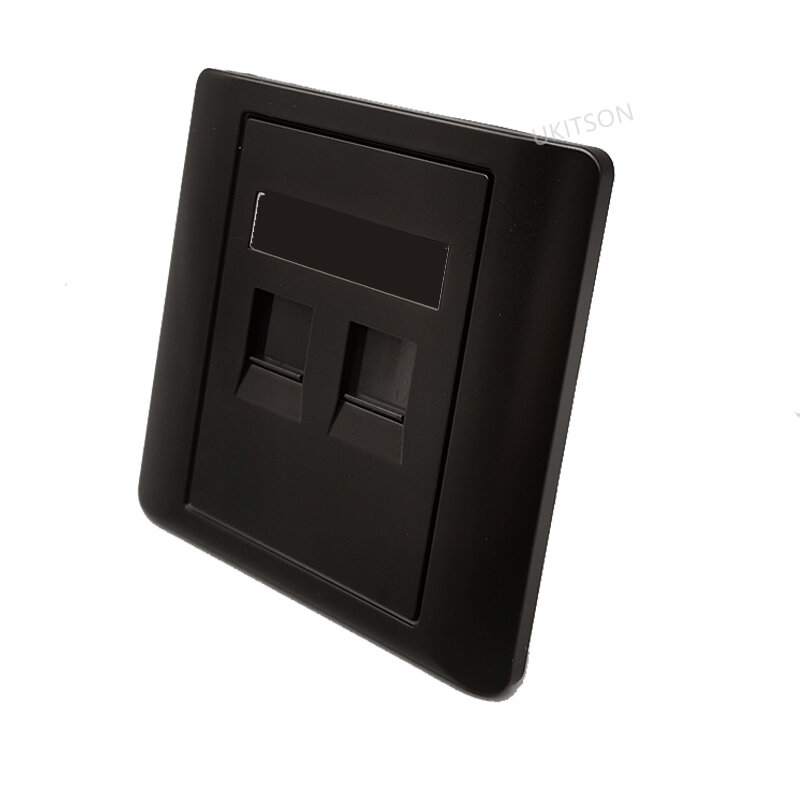 Masukkan Faceplate bingkai dinding warna hitam, kosong untuk 1 Gang 2 port Keystone Jack modul Panel wajah Outlet dalam gelap cat