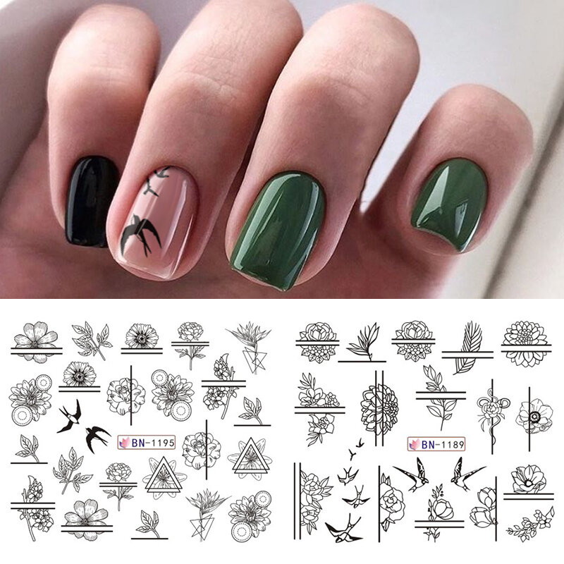 Hnuix 12 projetos adesivos de unhas conjunto misto floral geométrico sexy menina arte do prego decalques transferência água tatuagens sliders manicure