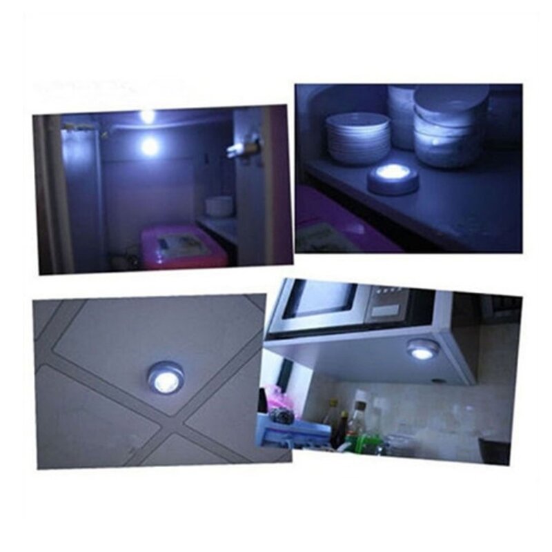 Lámpara LED de pared para armario, pulsador táctil inalámbrico con batería, luz nocturna para cocina y dormitorio, 4 Led