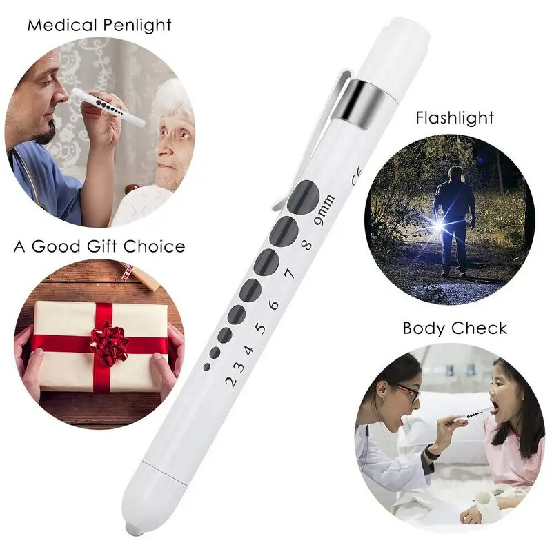 Portable LED Flashlight Reusable Medical First Aid Pen Light Torch Lamp With Pupil Gauge Measurement Doctor Nurse Diagnosis Pen