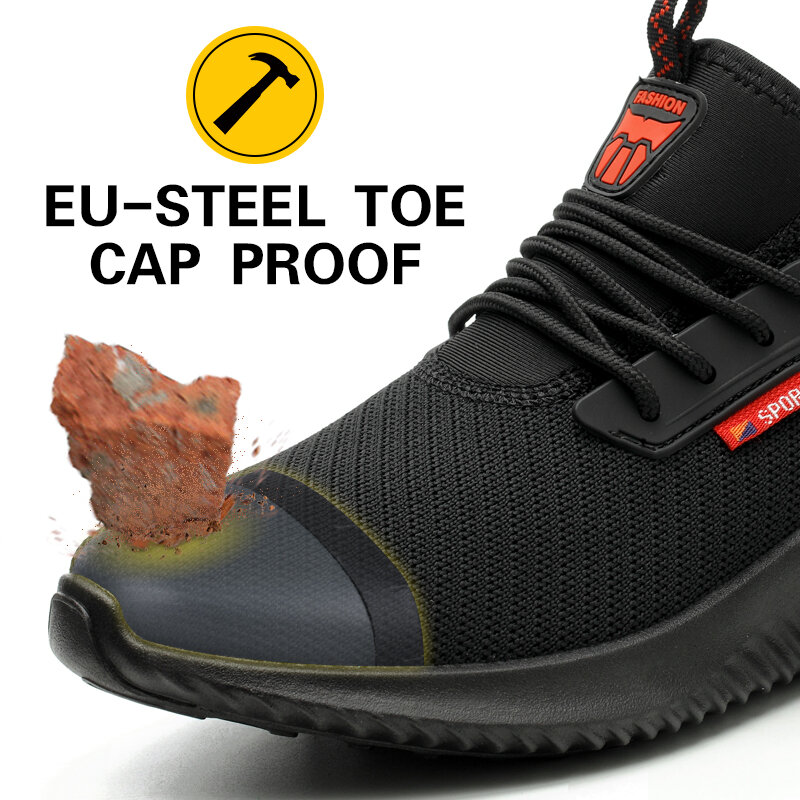 남성용 야외 안전 작업화 건설 신발, 강철 발가락 캡 신발, 펑크 방지, 고품질 경량 안전 부츠