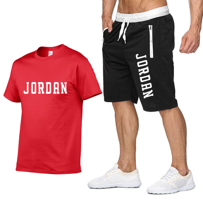 Новый Модный комплект шорт для мужчин 2020, летний тренировочный костюм из 2 предметов, короткая футболка + шорты, комплекты, мужские повседнев...