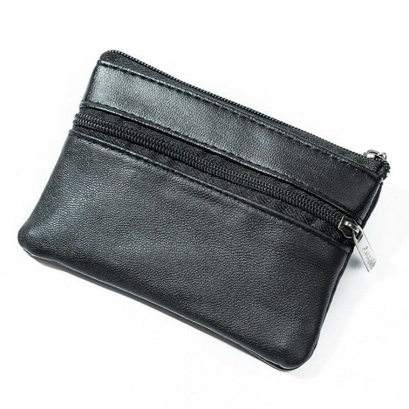 Bolsa de couro preta para homens, bolsa pequena, bolsas de troca, sacos de dinheiro com zíper, mini carteiras, porta-chaves, crianças