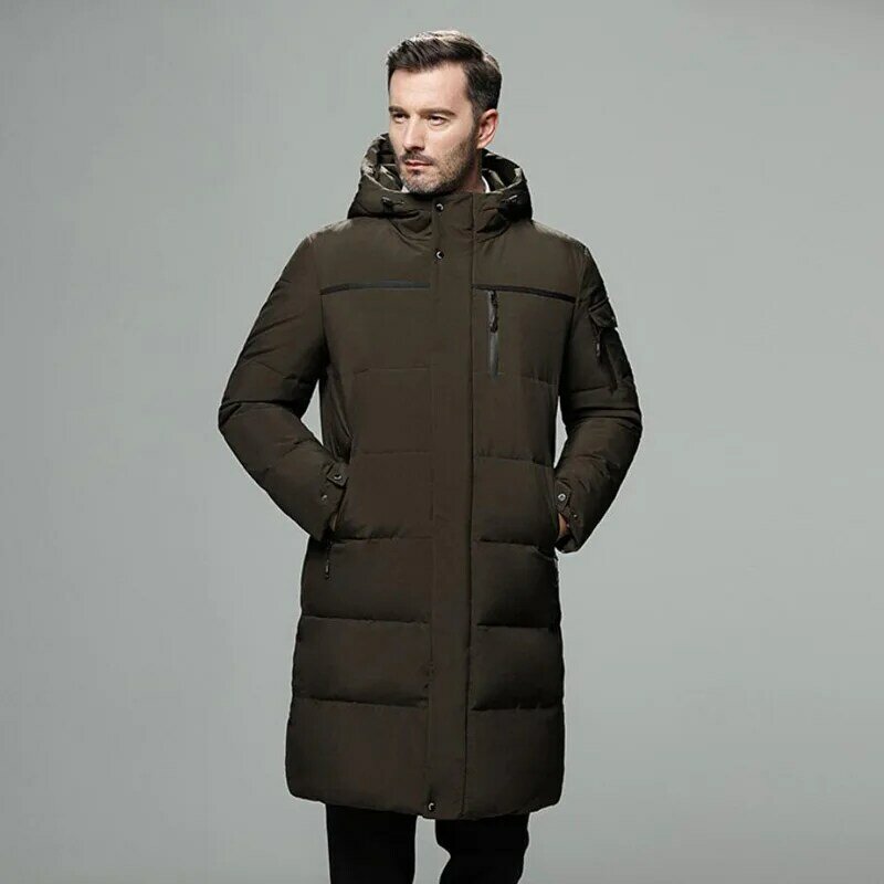 男性用の大きな防水ジャケット,長い白いダックダウンジャケット,フード付き暖かいコート,5XL