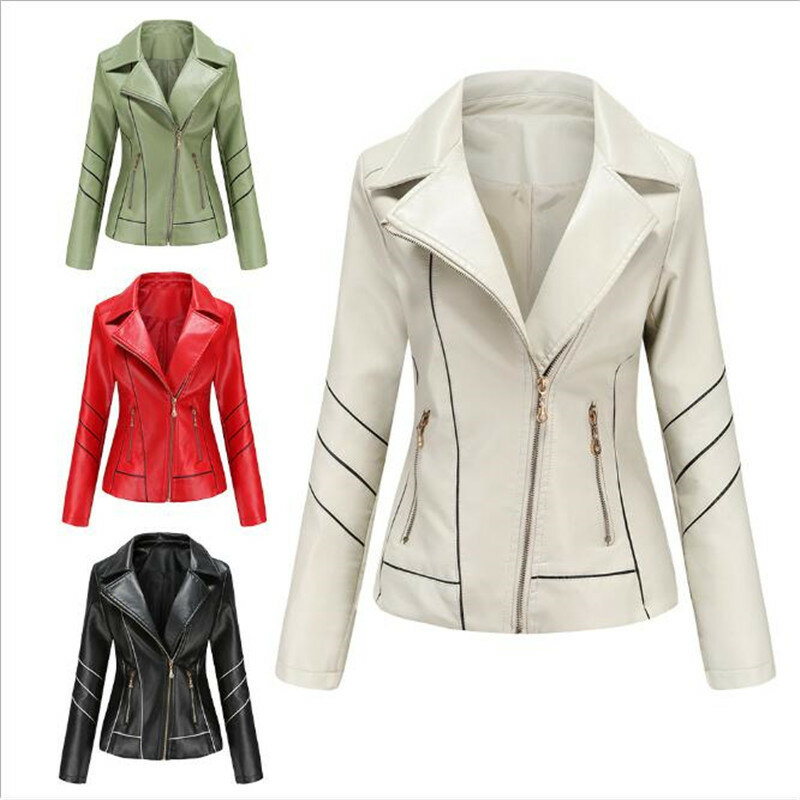 Novo outono feminino jaqueta de couro casual lapela jaqueta de couro fino moda feminina lazer urbano plutônio zíper curto