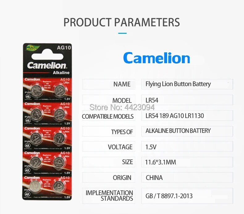 6pcs/lot Camelion 1.5V AG10 LR1130 Coin Cell Battery Batteries LR 1130 Alkaline AG10 389 LR54 SR54 SR1130W 189 LR1130 Button