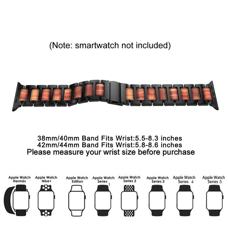 Acessórios de relógio pulseira para apple relógio banda 44mm 42mm 40mm 38mm iwatch 5/4/3/2/1 madeira vermelho vermelho sândalo aço inoxidável pulseira