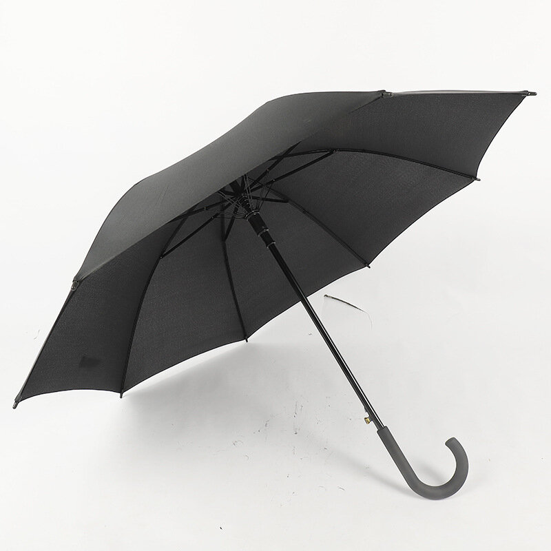 Paraguas de doble capa a prueba de viento para hombre y mujer, sombrilla recta de doble hueso con mango curvo, Color sólido reforzado, 8k