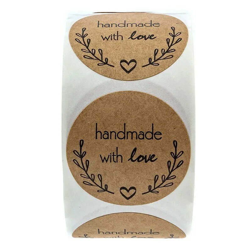 Pegatinas redondas "hechas a mano con amor", rollo de etiquetas adhesivas para decoración de paquetes, supplies50-500pcs de papelería