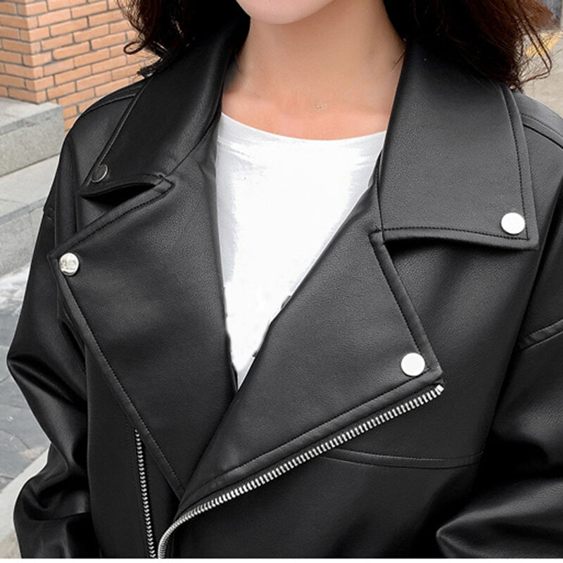 Jaqueta preta de couro falso feminina, jaquetas de motocicleta PU, casaco elegante, moda coreana, outono, inverno, novo, 2022
