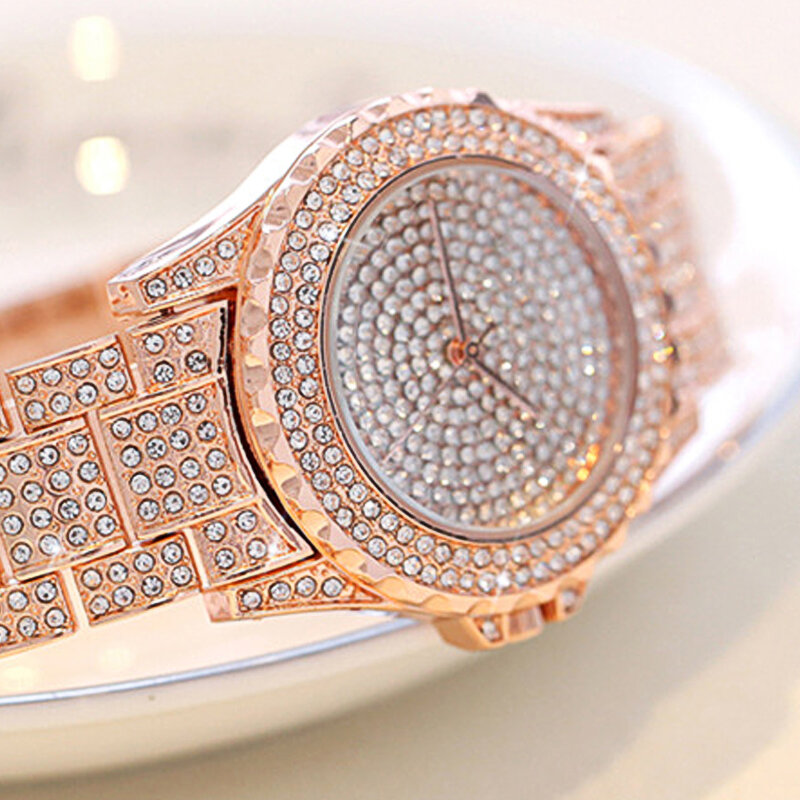 Złote damskie zegarki z diamentami luksusowy zegarek ze stali nierdzewnej kobiety nowy 2019 18K złota panie zegarki kwarcowe zegarek Dropshipping