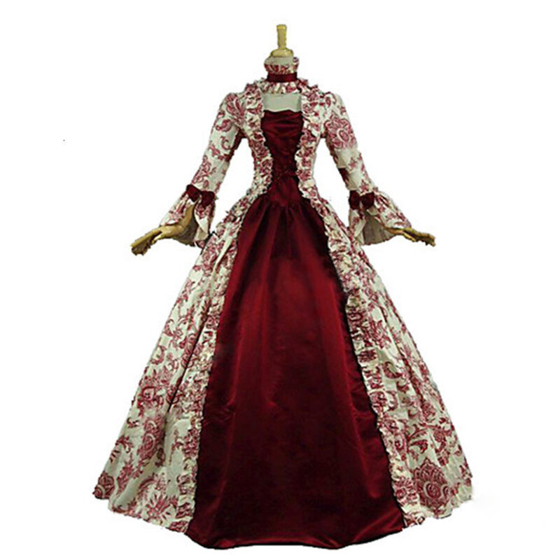 Vrouwen Cosplay Marie Antoinette Jurk Middeleeuwse Flare Mouwen Victoriaanse Party Formele Gown Renaissance Gothic Bloemen Gewaad Plus Size