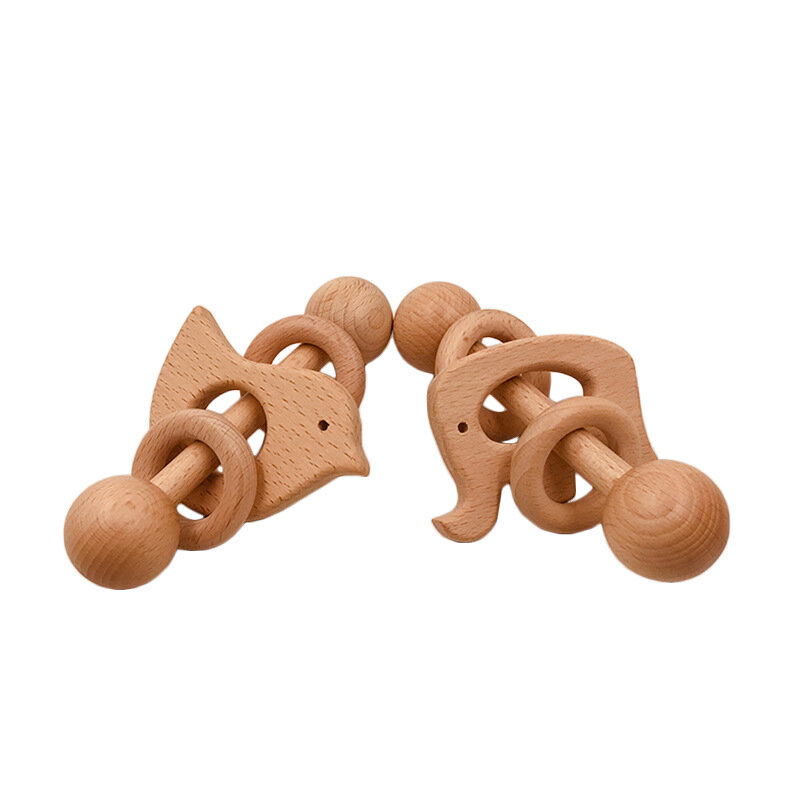 Wooden Bear Rattles Crafts DIY Jewelry Accessories Ornaments Molar Teeth Baby Teething Toys Wood Animal Toy Decoration