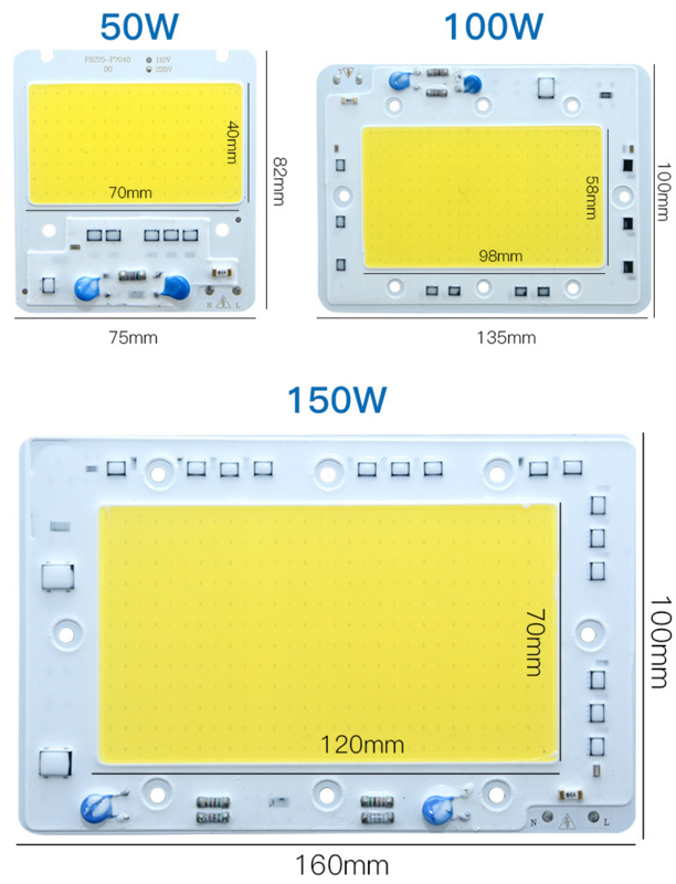 Chip de lámpara LED Serie 5054, 50W, 100W, 150W, CA 110V, 220V, entrada IC inteligente, controlador apto para bricolaje, reflector LED, foco blanco cálido