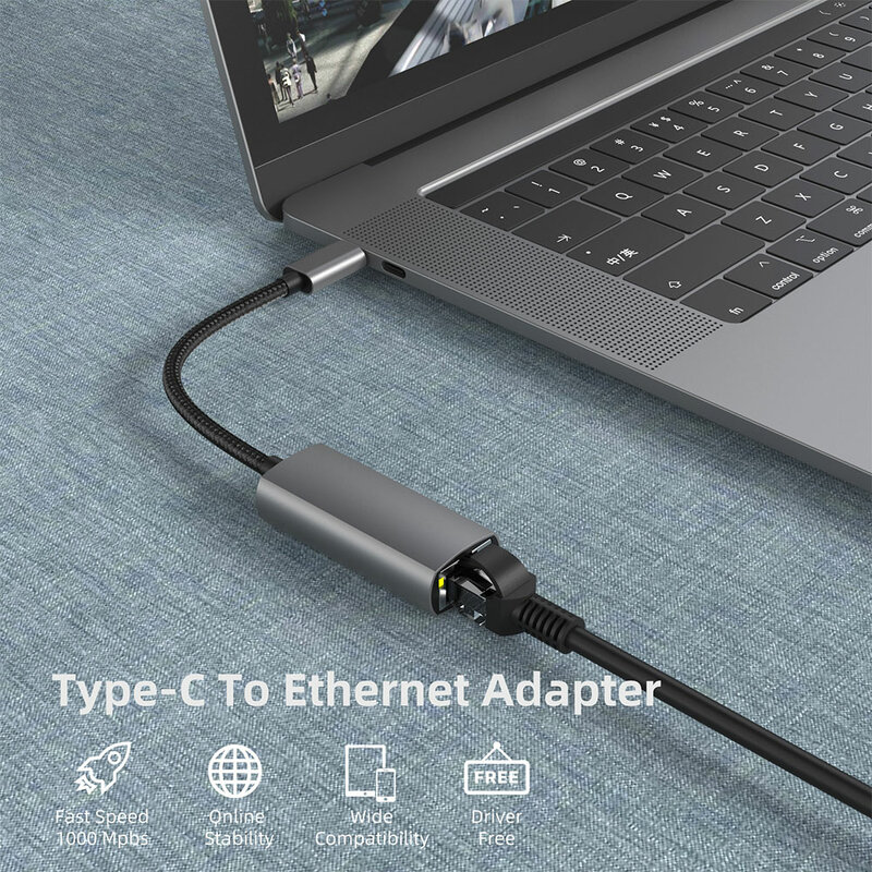 USB-C Ethernet USB C vers RJ45 Adaptateur LAN pour MacPlePro Samsung Galaxy S10/S9/Note20 Type C Carte Réseau USB Ethernet