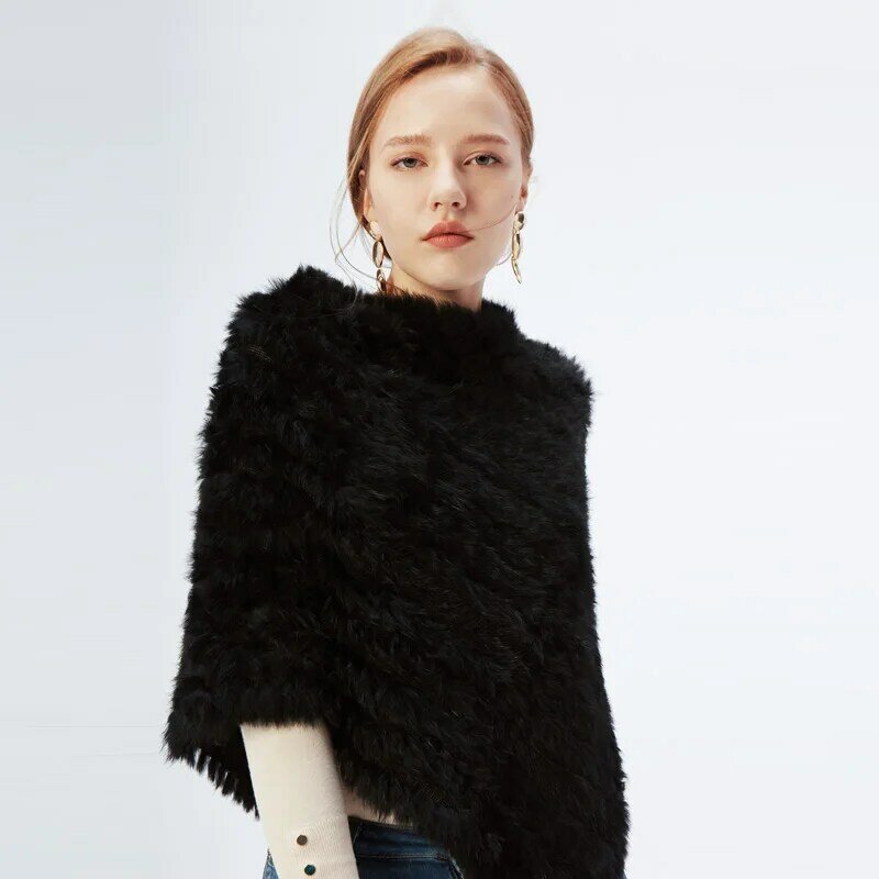 ETHEL ANDERSON 100%Real Rabbit Fur Knitted Fur Poncho Vest Colors Vest Wrap Coat Shawl Lady Natural Fur Wedding Wholesale