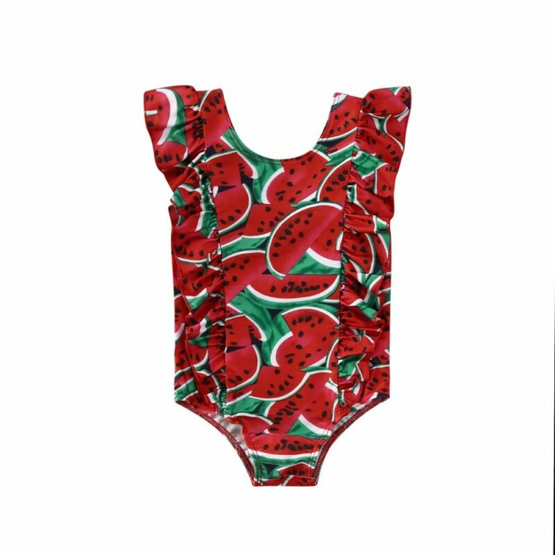 Kid Baby Girl Ruffle Fruit Print Bikini One-Piece Swimwear Swimsuit Bathing Beach Costume Clothes