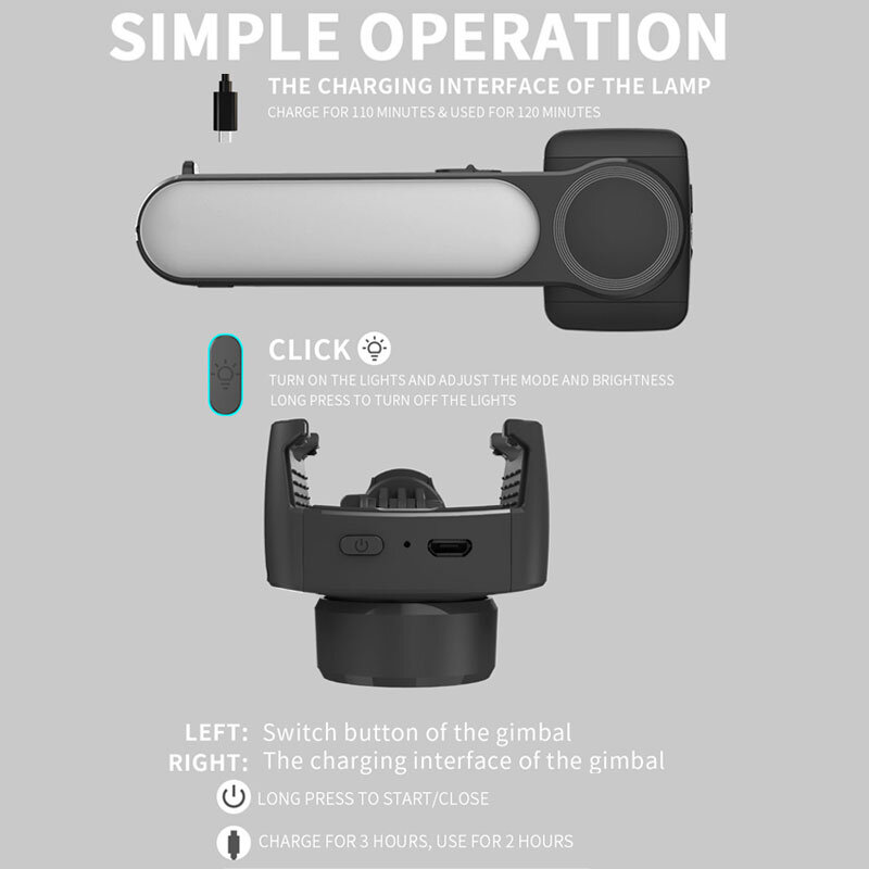 FANGTUOSI – stabilisateur de cardan portable sans fil Bluetooth, trépied avec obturateur de lumière de remplissage pour téléphone portable IOS et Android