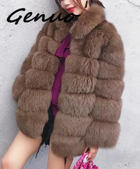Genuo casaco de inverno das mulheres casacos de pele do falso peludo longo feminino branco fofo casaco de pele do falso casaco cozy fluffy casacos