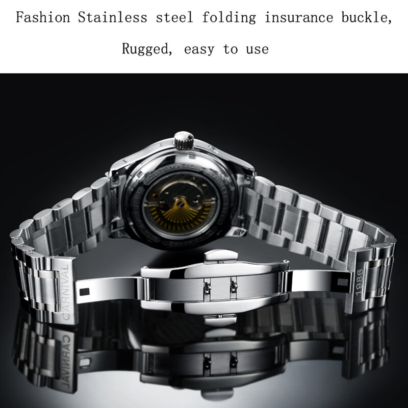 CARNIVAL Kinetic Energy Display Automatic Mechanical Watch Waterproof Stainless Steel Sport Man Luxury Brand Watch Reloj Hombre