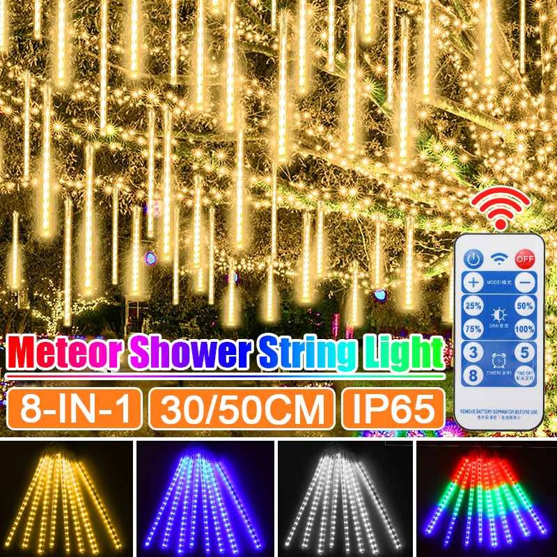 30cm 50cm 8 Rohre Wasserdicht Meteor Dusche Regen LED String Licht Mit Fernbedienung Outdoor Weihnachten Dekoration für hause Baum
