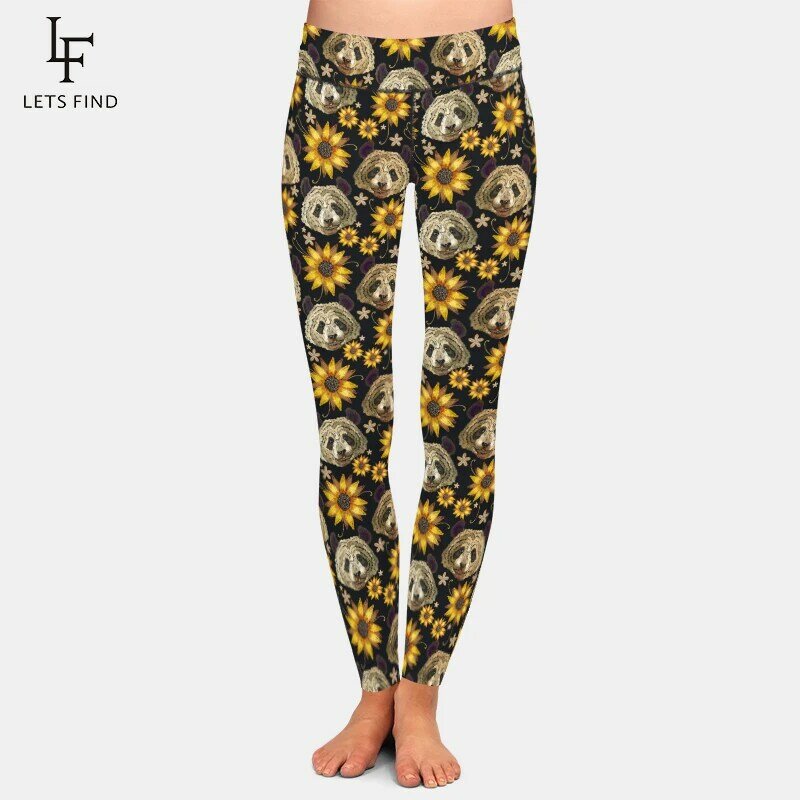 LETSFIND New Arrival Women Legging Pandas and Sunflowers Printing Fashion Slim High Elasticity Fitness Leggings Female Pants