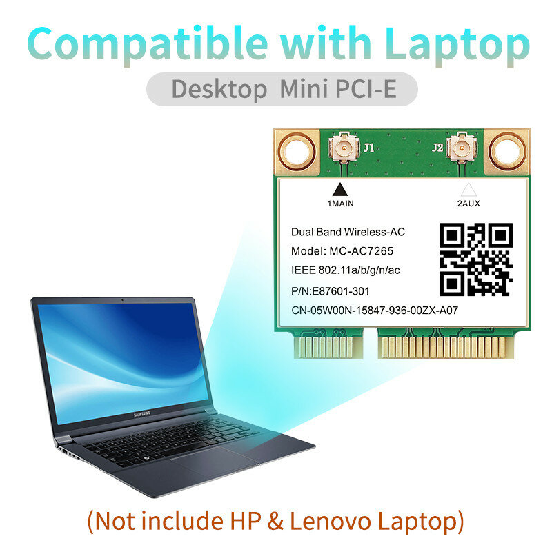 Двухдиапазонная беспроводная карта MC-AC7265 Мбит/с, Bluetooth 4.2 Wlan для ноутбука, адаптер Wi-Fi 802.11ac 2,4 ГГц/5 ГГц, 7260HMW pcie