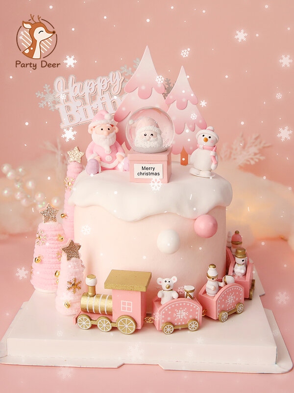 Różowa choinka niedźwiedź święty mikołaj Xmas ozdoba na wierzch tortu na przyjęcie urodzinowe dekoracja prezent dla dzieci prysznic naczynia do pieczenia
