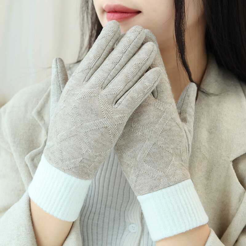 Новые женские вязаные шерстяные перчатки Winte в клетку на запястье, модные перчатки с бархатной подкладкой, утолщенные теплые варежки для сенсорного экрана