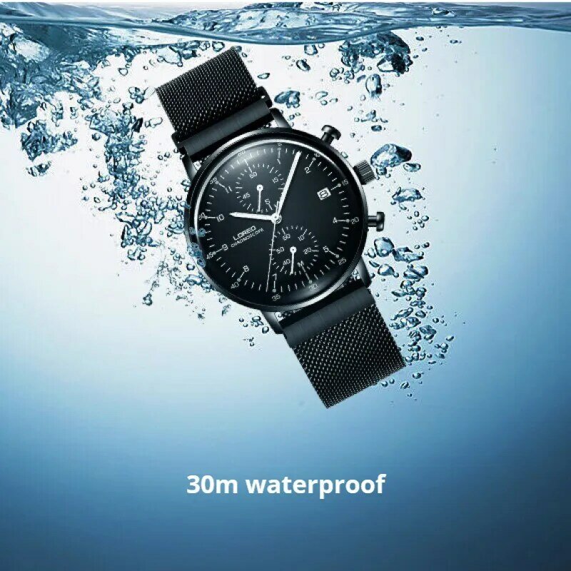 Wysokiej jakości sportowe kwarcowy zegarek mężczyźni luksusowej marki LOREO zegarki męskie 2019 kalendarz Sapphire Luminous Mesh stal stalowy pasek