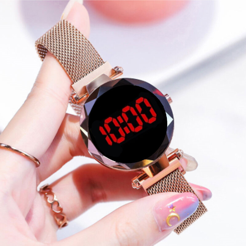 Часы наручные женские цифровые, модные светодиодные наручные часы с сенсорным экраном с магнитной застежкой, электронные