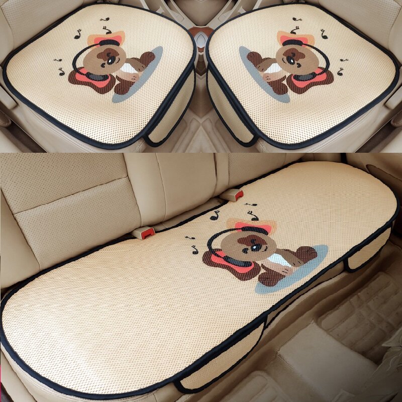 Car Seat Cushion Cute Cartoon Panda Little Dog Deer Pattern Honeycomb Ice Silk Pad Protector Universal For Audi Bmw Mini kia
