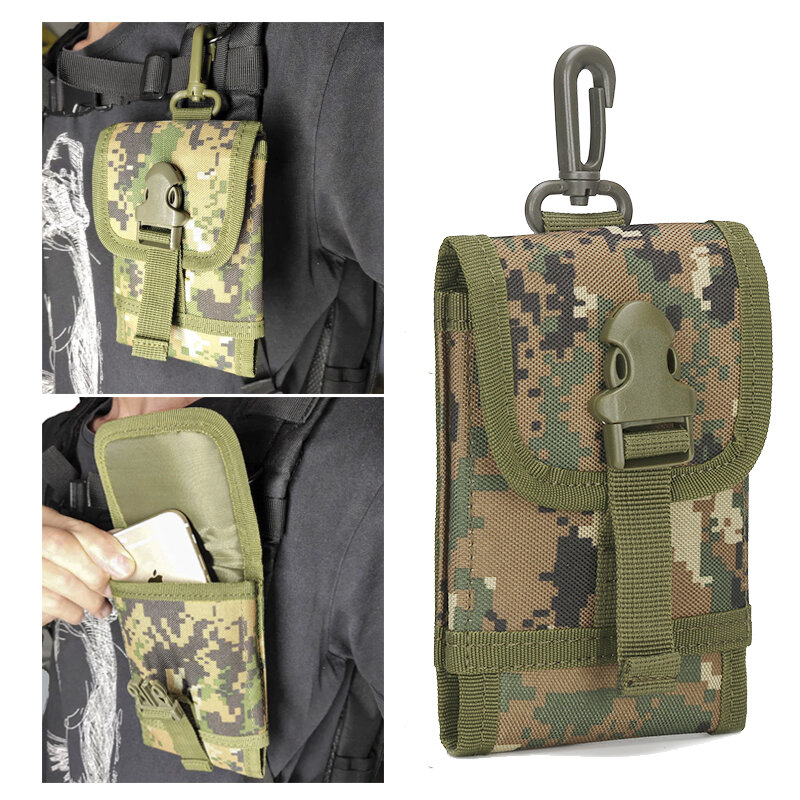 Amiqi Camouflage Universal Sport Tactical Molle Holster Army Mobile Phone Belt Pouch Security Pack Carry Accessory Kit marsupio