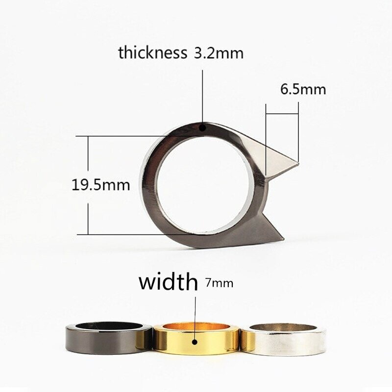 1Pcs Women Men Safety Survival Ring Tool Self Defence Stainless Steel Ring Finger Defense Ring Tool Silver Gold Black Color