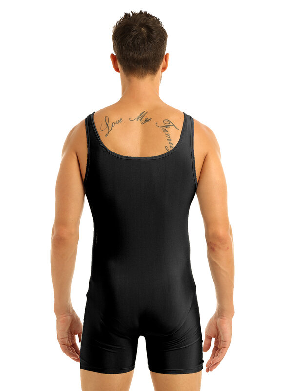 Spandex elástico de uma peça masculino treino sem mangas bodysuit, exercício de dança, biketard, ginásio, ioga, wrestling, collant, pijamas