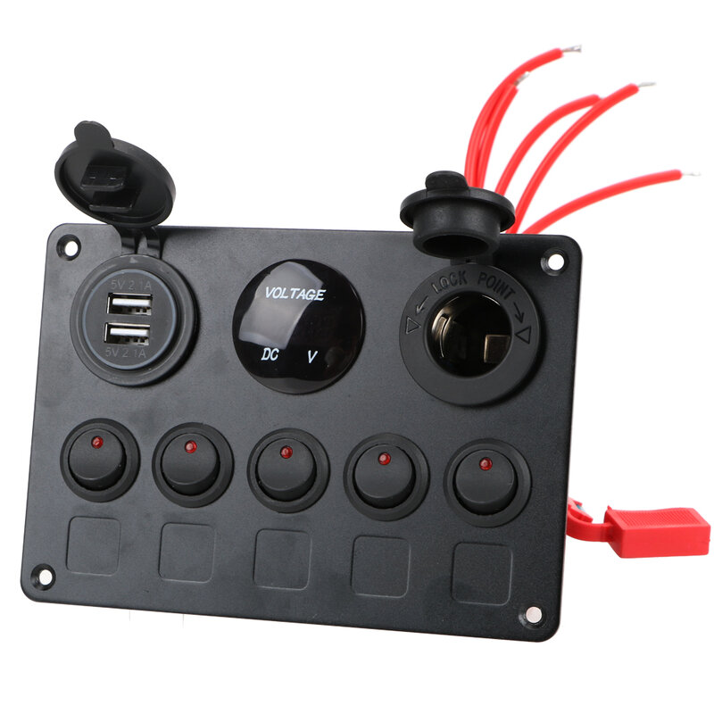 LEEPEE 12V LED Waterproof Toggle Rocker Switch Panel Dual USB Port Outlet Combination Digital Voltmeter  for Car Marine RV Ship