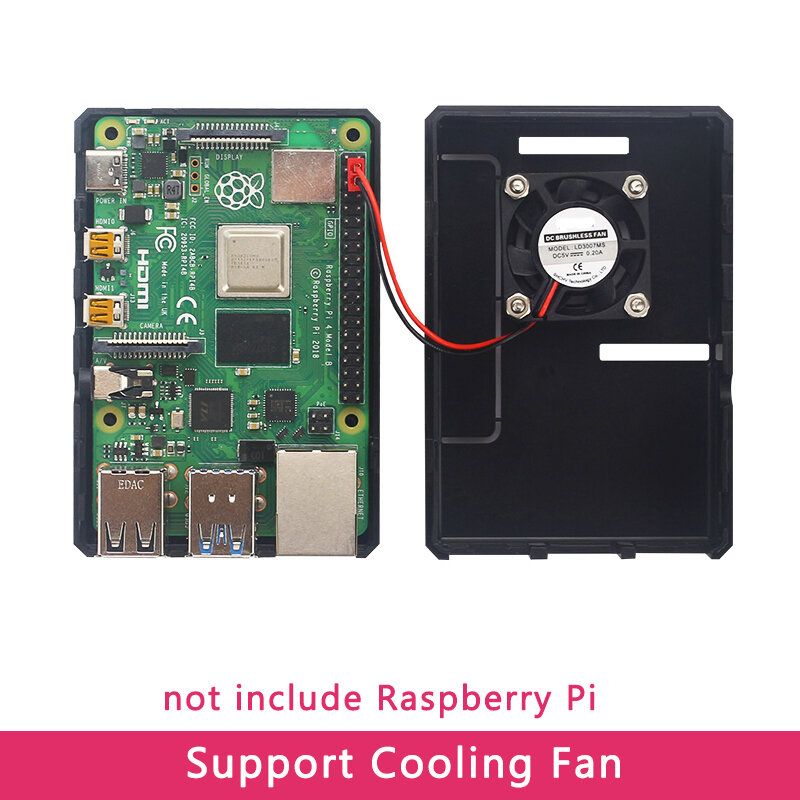 Boîtier ABS pour Raspberry Pi 4 modèle B, coque en plastique noir transparent, couvercle perfecGPIO avec ventilateur de refroidissement