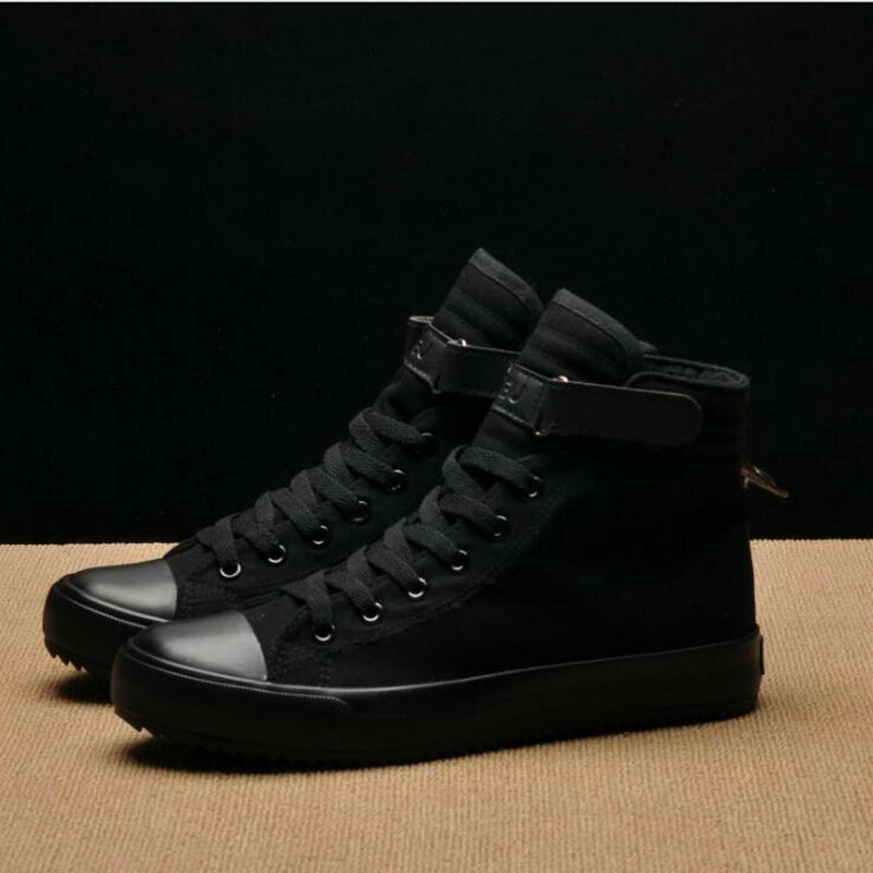 Fashion New Men Light Breathable Canvas Casual All Black white  Red High top Solid Color Sneakers Shoes flats 445
