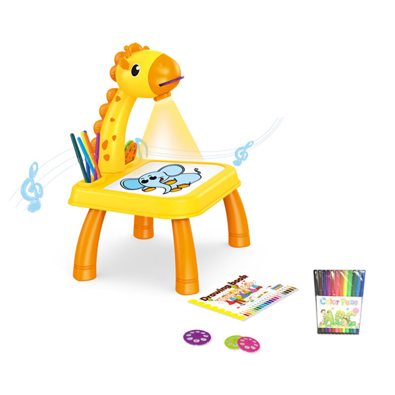子供のためのインテリジェントなトレーニングおもちゃ,キリンの投影,音楽付きの黄色のテーブル