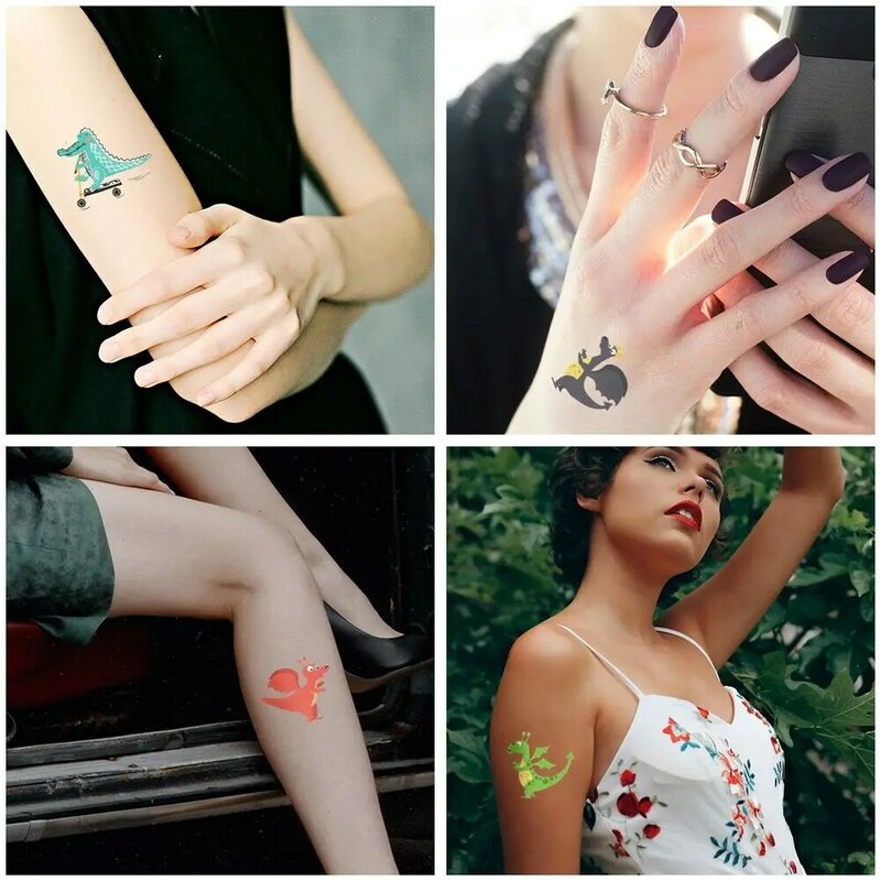 Tatuagem temporária impermeável para crianças, bonito dinossauro padrão, corpo falso adesivos, meninos, meninas, crianças, criança, adolescentes