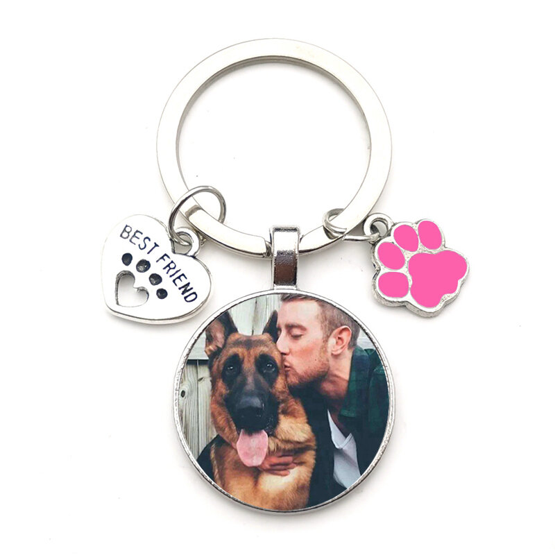 Porte-clés photo de chien bricolage personnalisé, pendentif en cristal de verre I Love Dog, mini porte-clés coeur, clé de voiture, cadeau préféré des hommes et des filles, souvenir